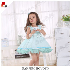 wholesale girl's blue embroidered ruffle dress